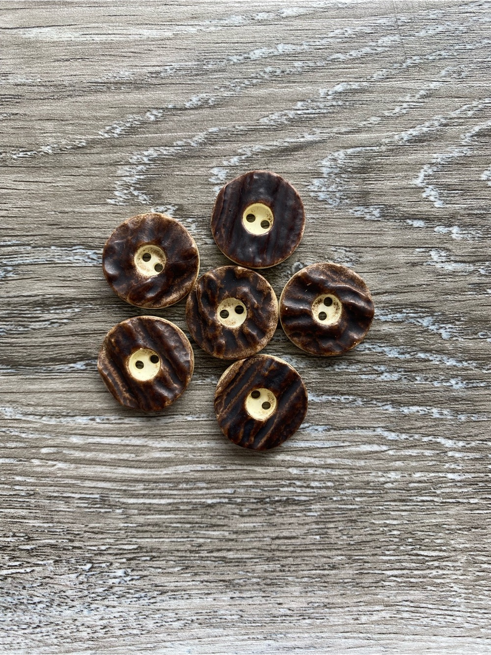Set of 6 vintage LL Bean Buttons with wood-like texture